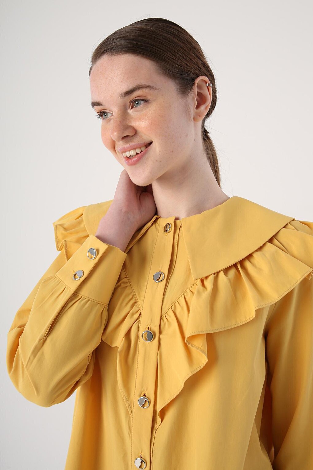 Yellow Ruffled Big Collar Shirt Tunic