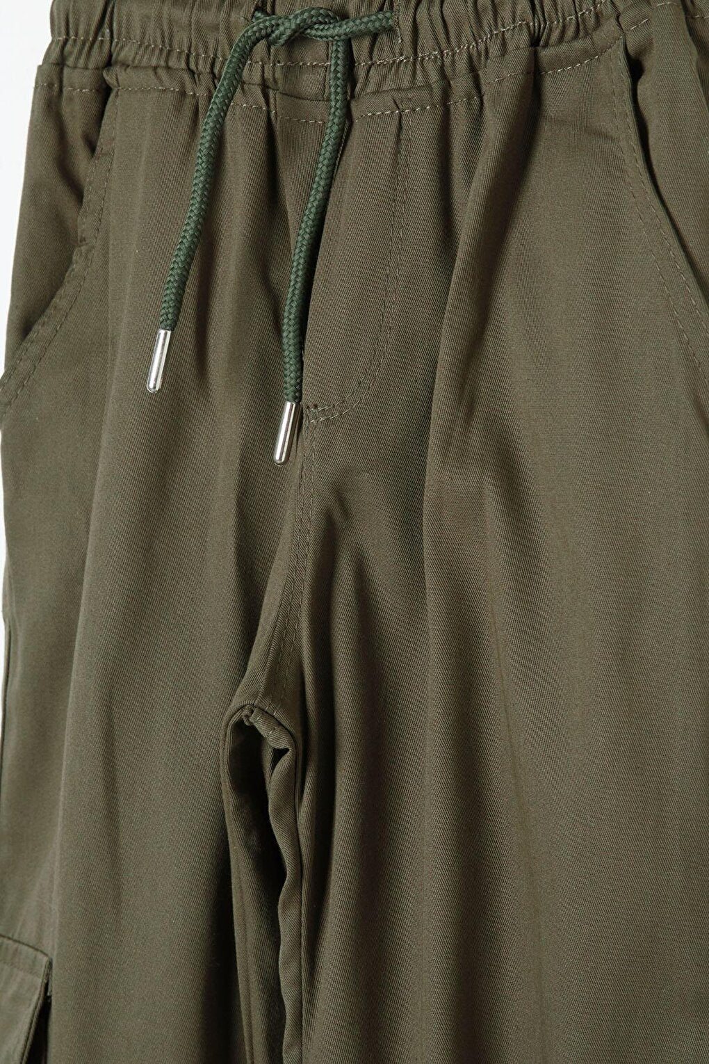 Khaki Cargo Pocket Elastic Waist Boy's Linen Trousers 16207