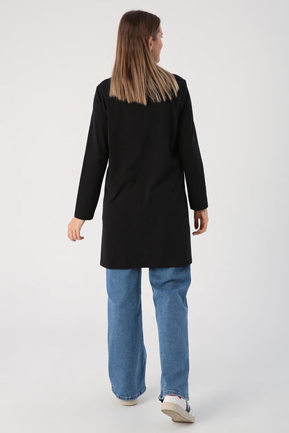 Black Basic Cotton Single Jersey Sweat Tunic