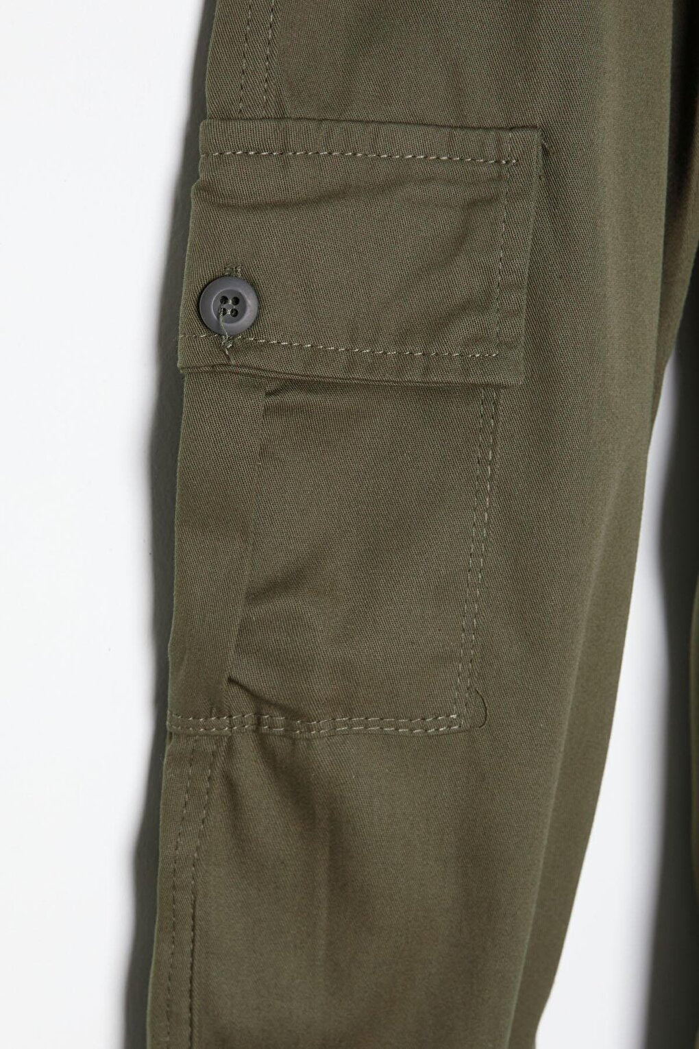 Khaki Cargo Pocket Elastic Waist Boy's Linen Trousers 16207