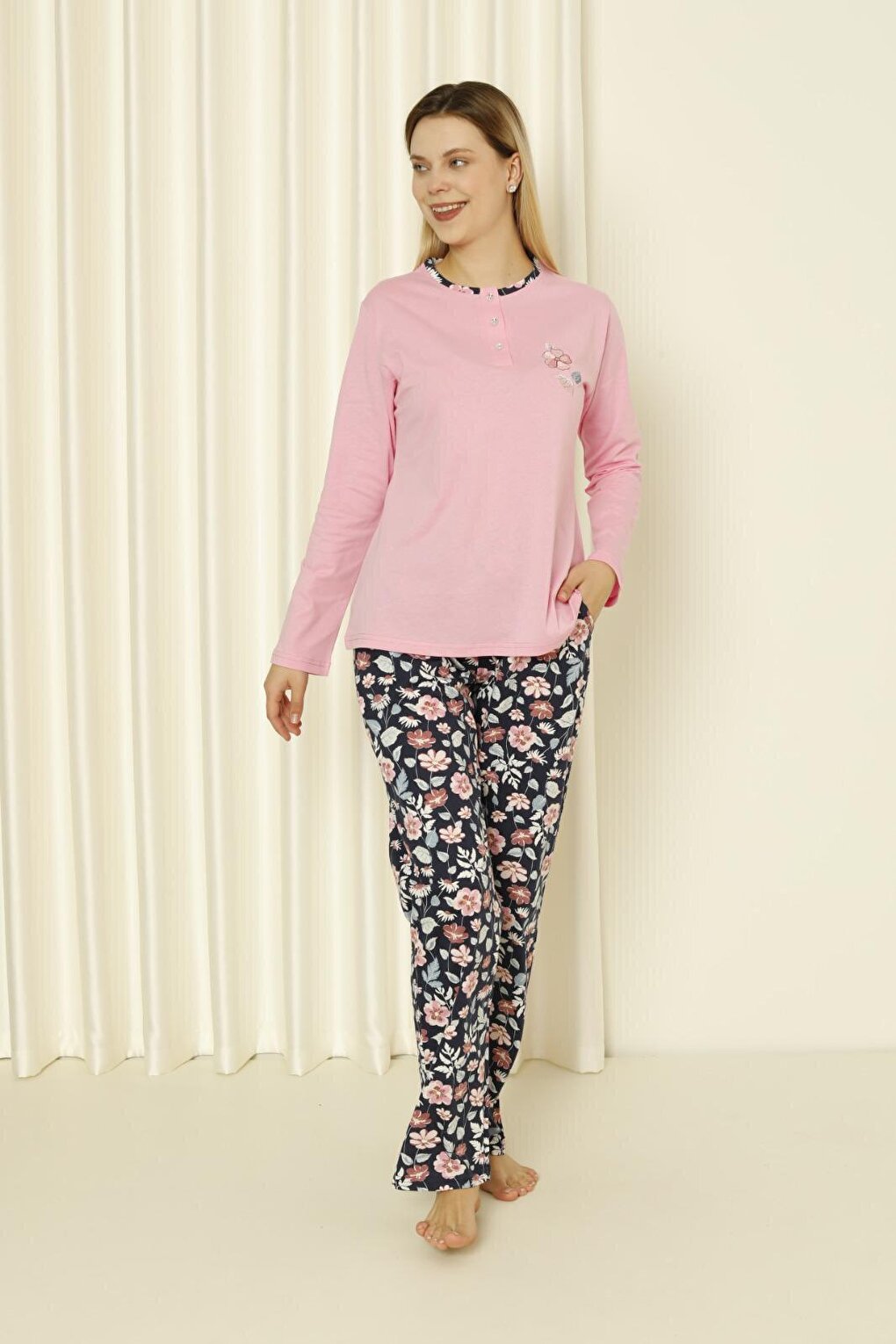 Women's Pajama Set Single Jersey Long Sleeves Floral Cotton Seasonal W20282243