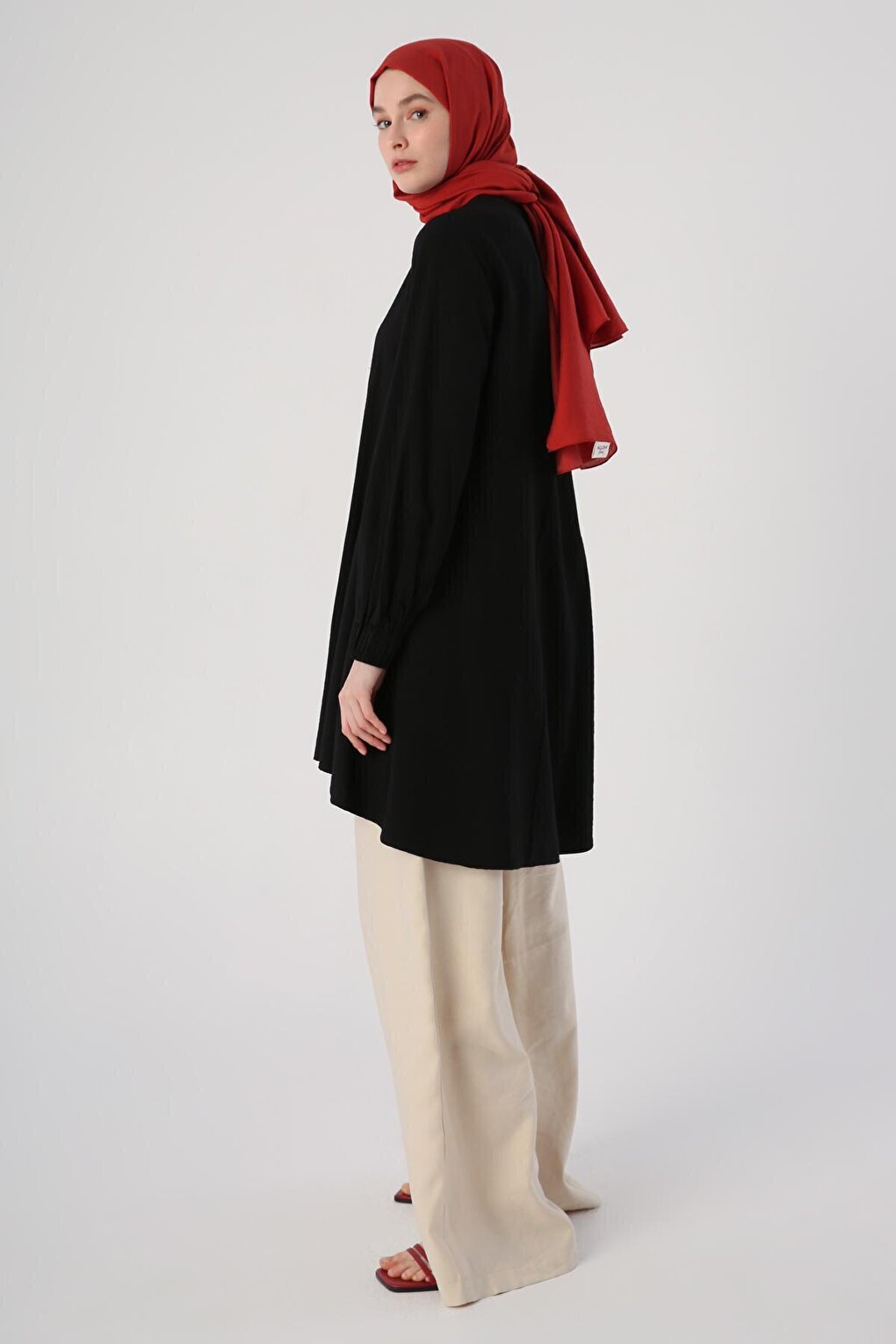 Black Tunic with Elastic Cuffs and Long Back