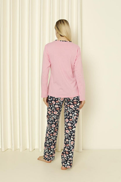 Women's Pajama Set Single Jersey Long Sleeves Floral Cotton Seasonal W20282243