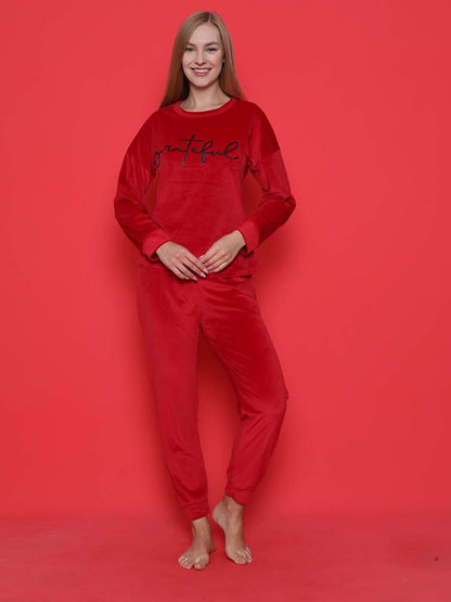 Youth Pajama Set French Velvet Leg Sleeve Cuffed Winter Seasonal W20462253