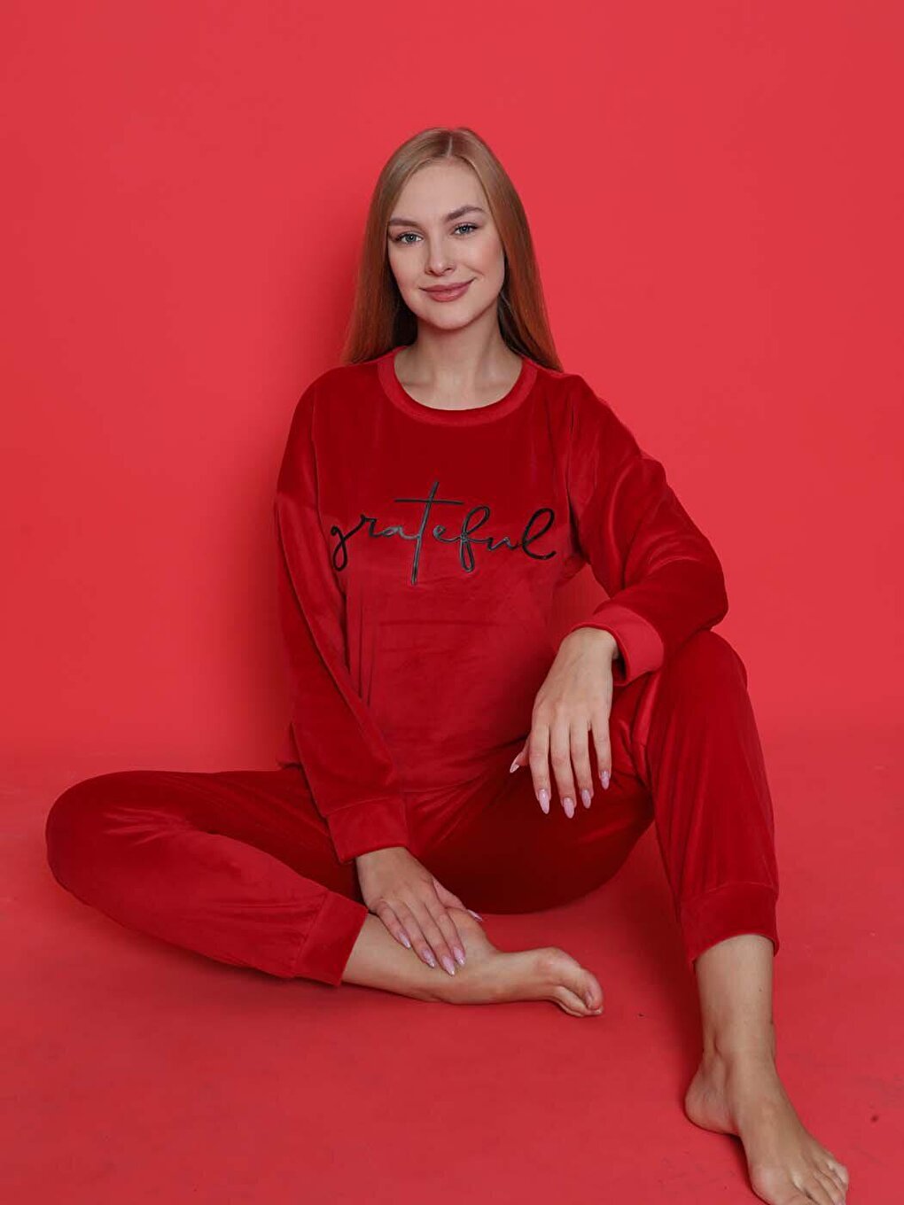 Youth Pajama Set French Velvet Leg Sleeve Cuffed Winter Seasonal W20462253