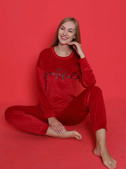 Youth Pajama Set French Velvet Leg Sleeve Cuffed Winter Seasonal W20462253