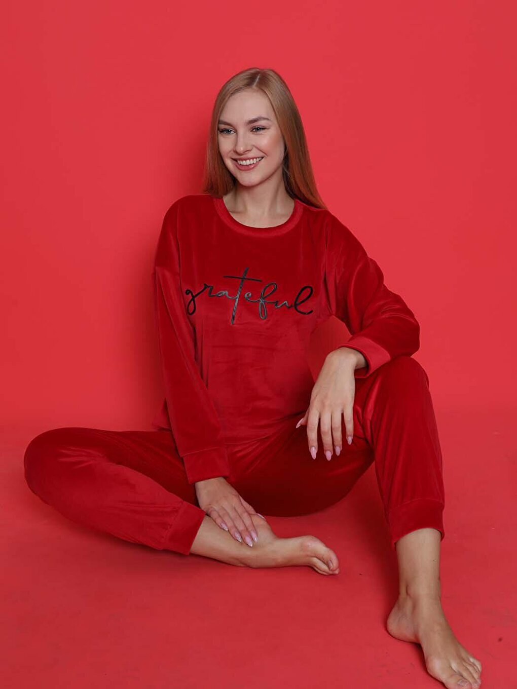 Youth Pajama Set French Velvet Leg Sleeve Cuffed Winter Seasonal W20462253