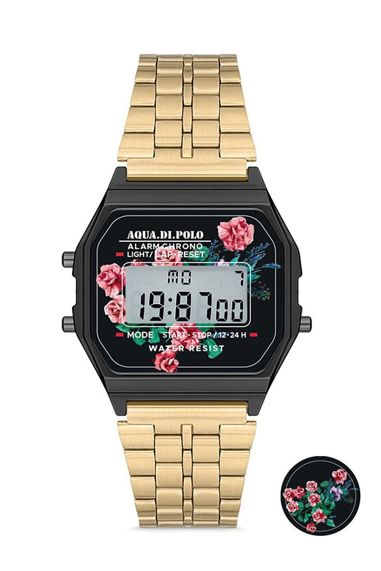 Unisex Gold Retro Floral Pattern Digital Wristwatch Apwa034004