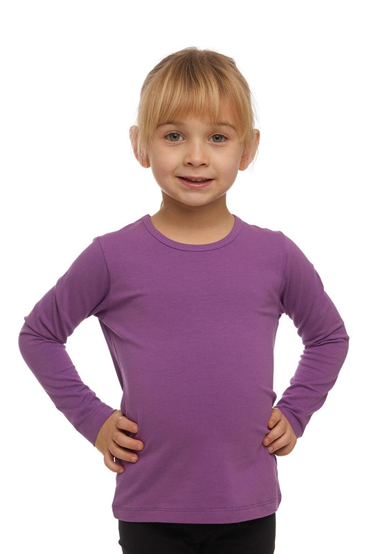 Light Purple Girl's Plain Basic Lycra Long Sleeve T-Shirt