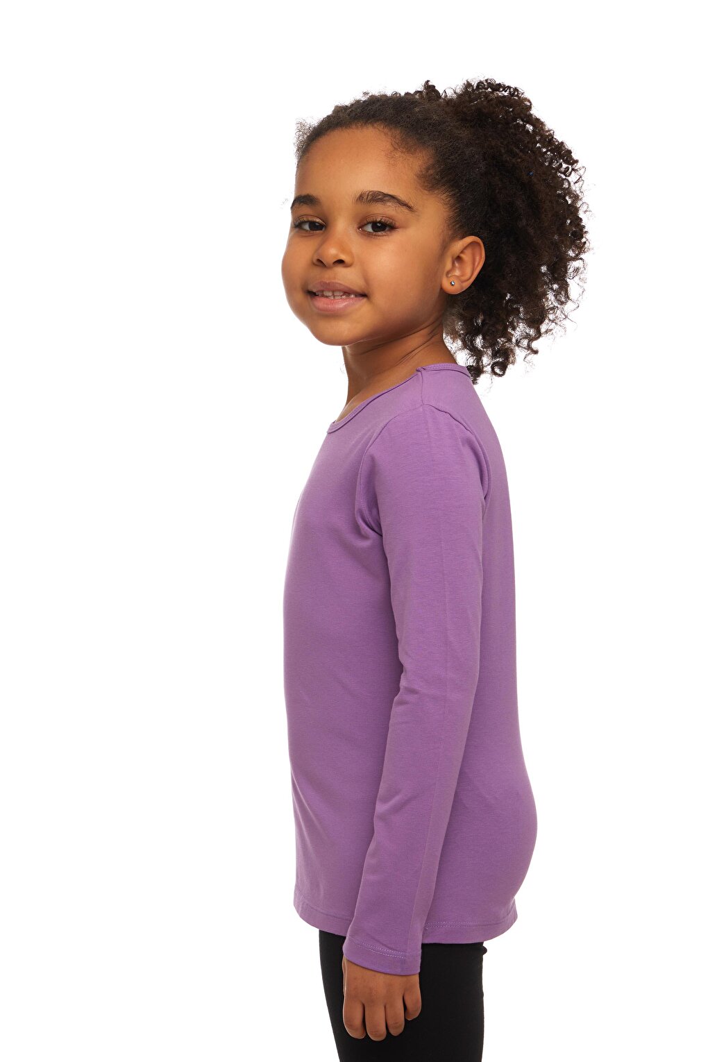 Light Purple Girl's Plain Basic Lycra Long Sleeve T-Shirt