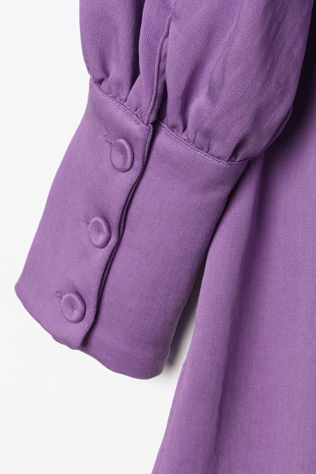 Purple Back Button Detailed Slit Crew Neck Wide Cuff Tunic