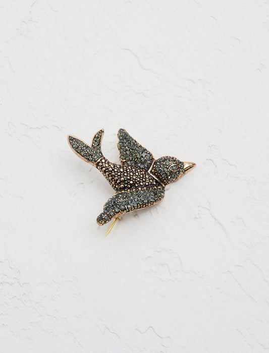 Copper Stone Embroidered Swallow Figure Brooch