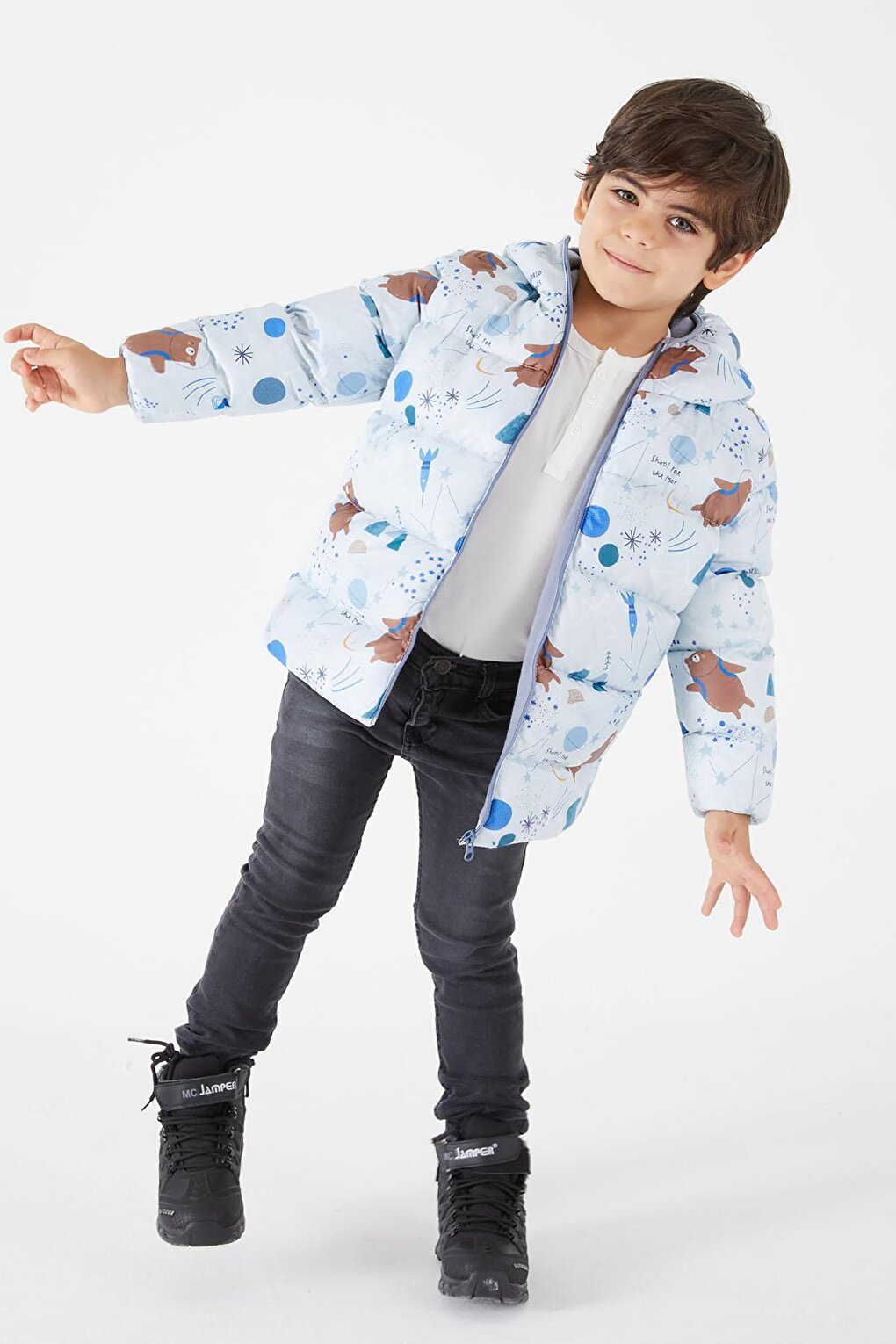 Boy's Coat Character Printed Gray 16056