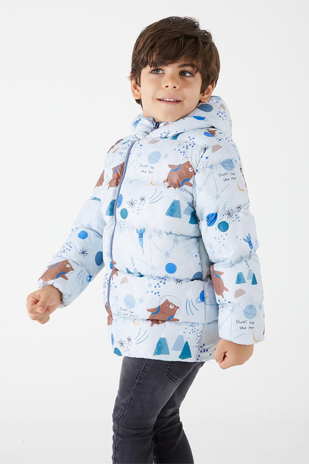 Boy's Coat Character Printed Gray 16056