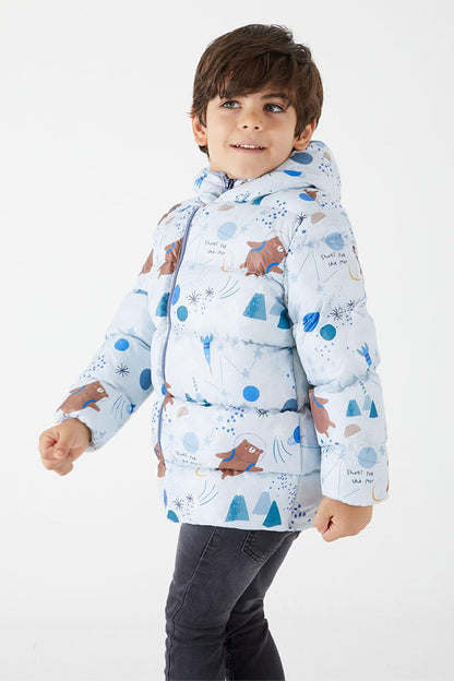 Boy's Coat Character Printed Gray 16056