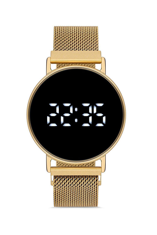 Unisex Black Gold Mesh Digital LED Wristwatch APWR033202