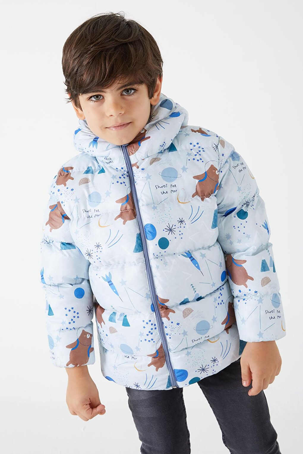 Boy's Coat Character Printed Gray 16056