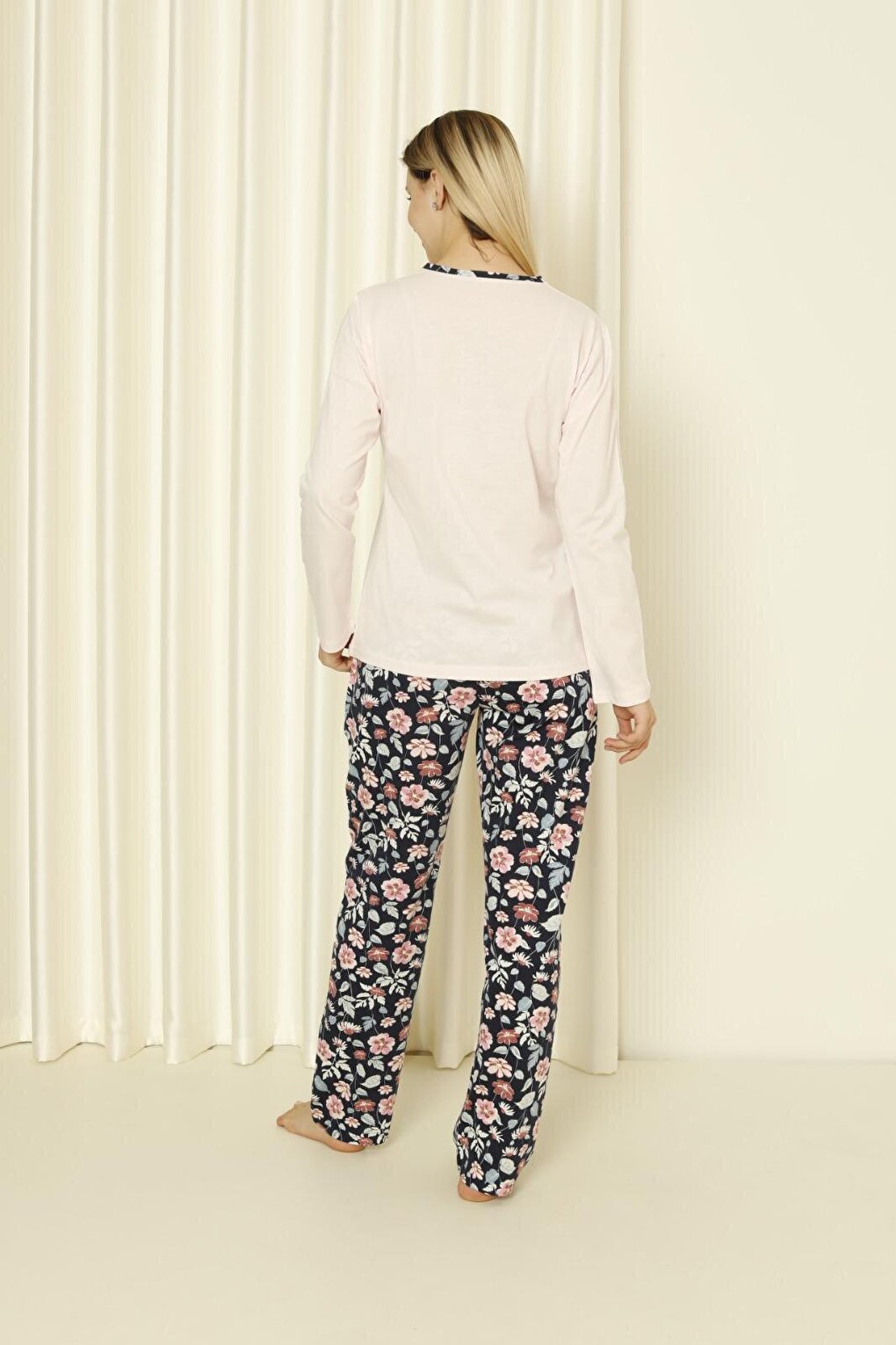 Women's Pajama Set Single Jersey Long Sleeves Floral Cotton Seasonal W20282243