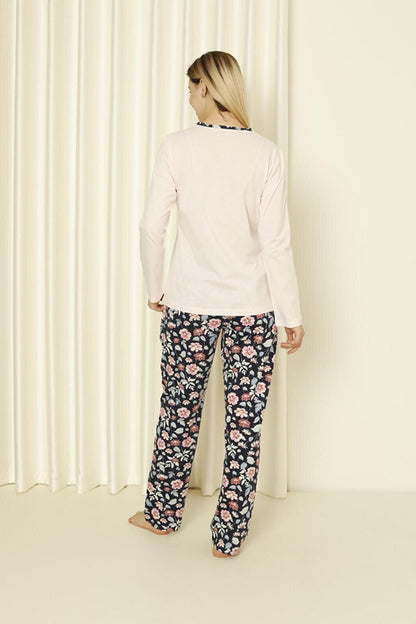 Women's Pajama Set Single Jersey Long Sleeves Floral Cotton Seasonal W20282243