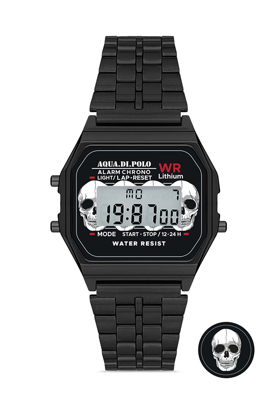 Unisex Black Retro Skull Patterned Digital Wristwatch Apwa064600