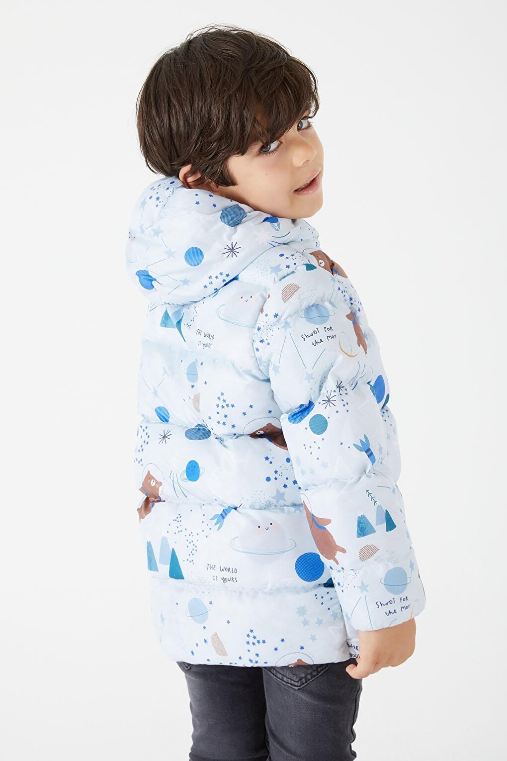 Boy's Coat Character Printed Gray 16056