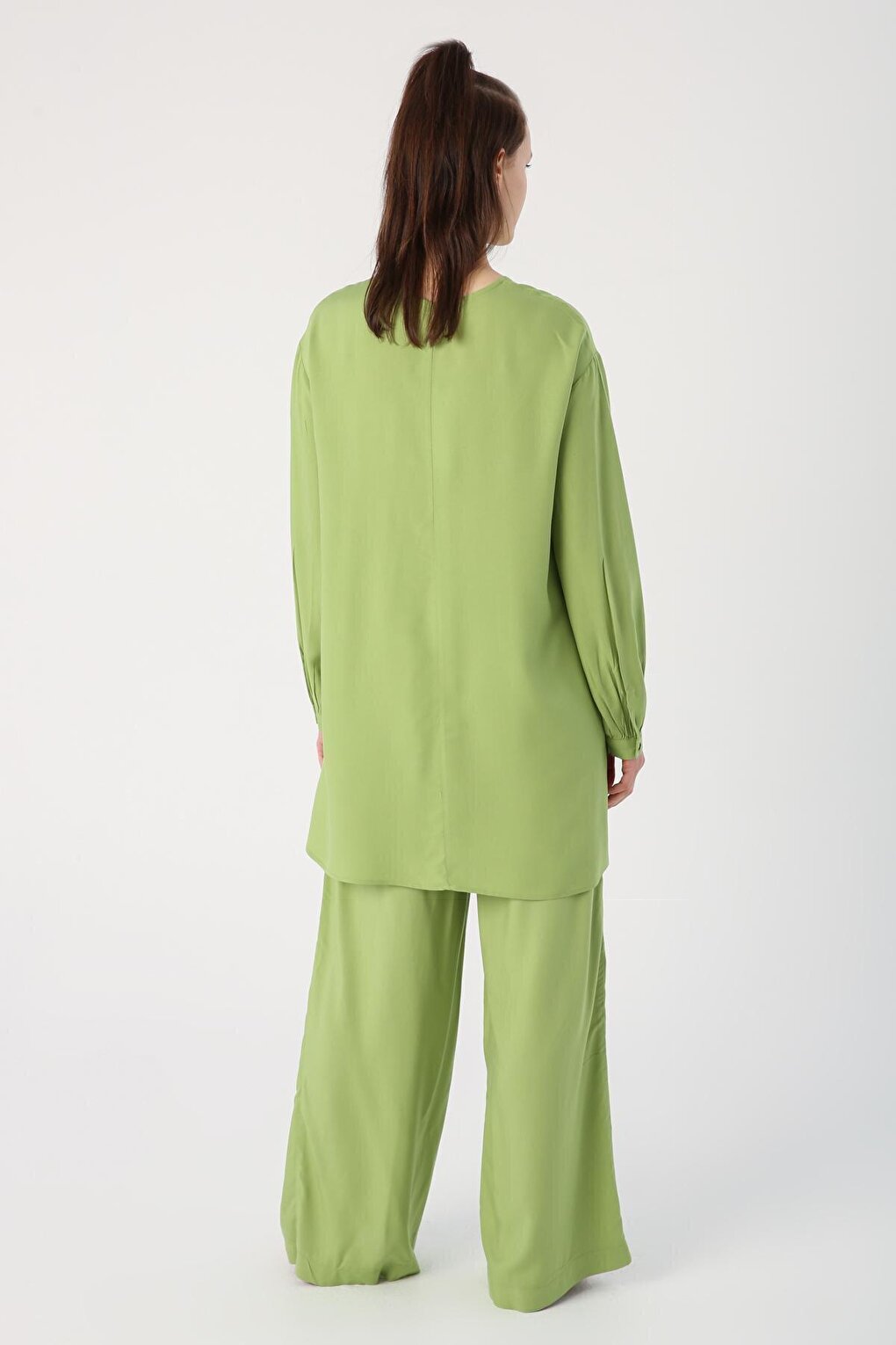 Green Side Slits Viscon Wide Placket Comfortable Fit Tunic