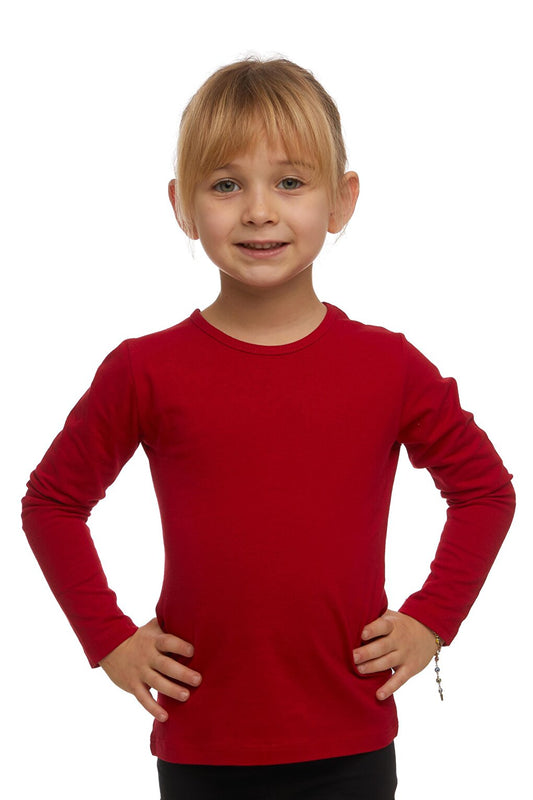 Red Girl's Plain Basic Lycra Long Sleeve T-Shirt