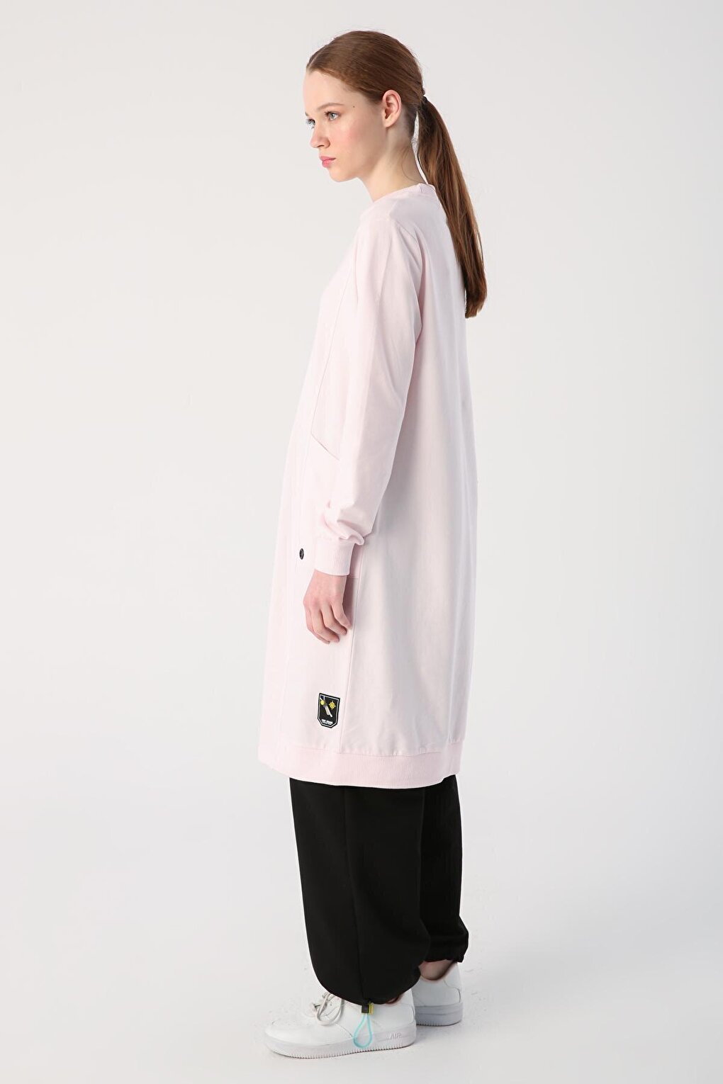 Pink Eyelet Detailed Pocket Sweat Tunic