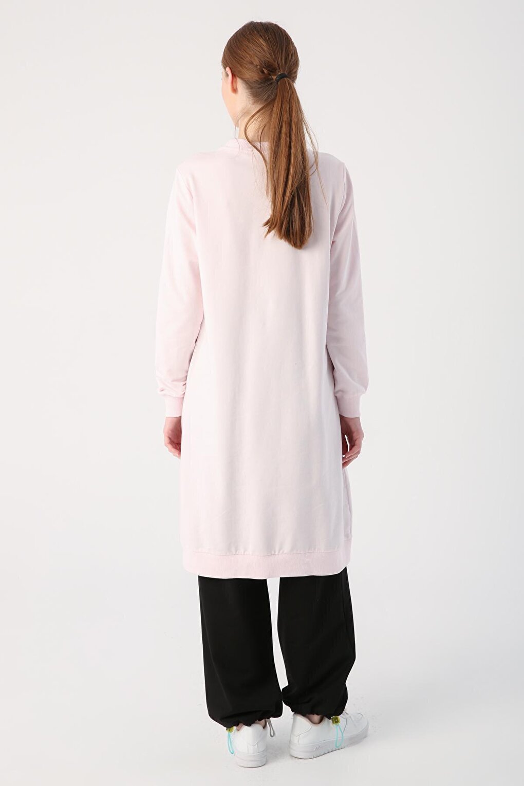 Pink Eyelet Detailed Pocket Sweat Tunic