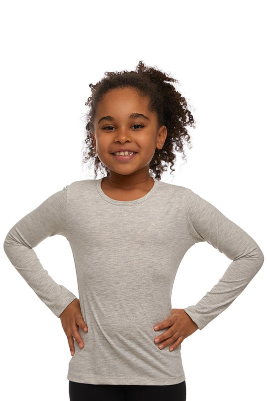 Gray 1 Girl Plain Basic Lycra Long Sleeve T-Shirt