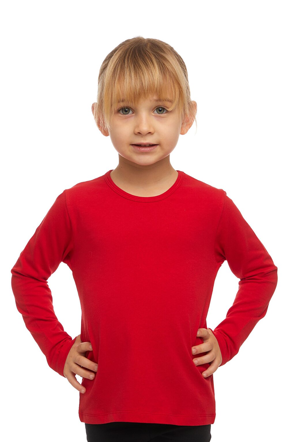 Light Red Girl's Plain Basic Lycra Long Sleeve T-Shirt