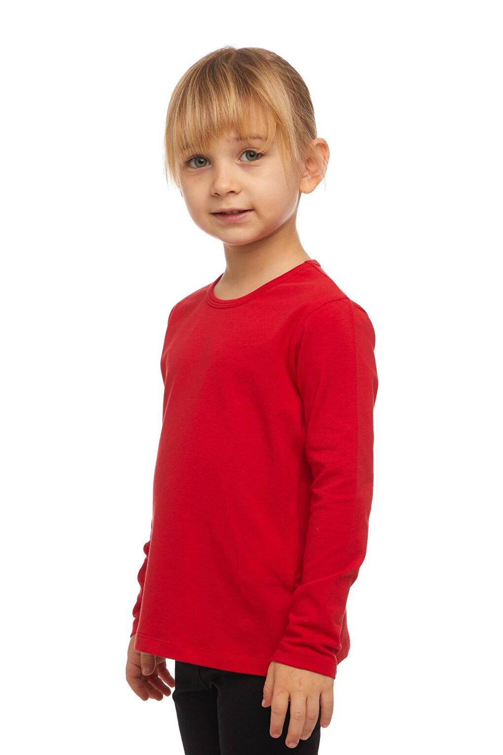 Light Red Girl's Plain Basic Lycra Long Sleeve T-Shirt