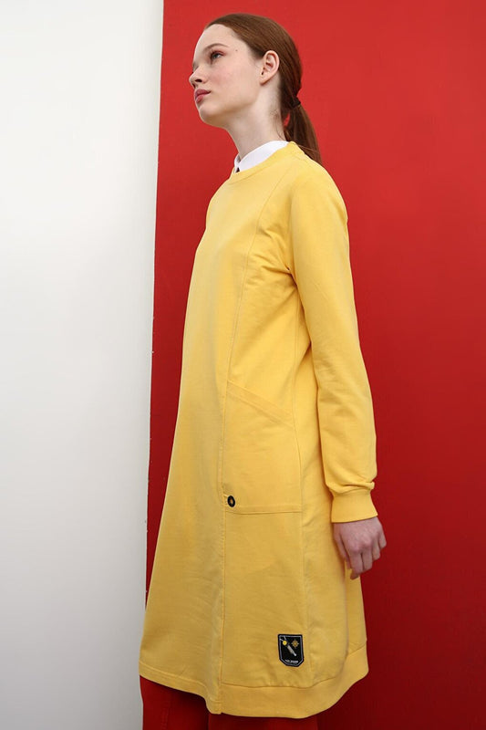 Yellow Eyelet Detailed Pocket Sweat Tunic