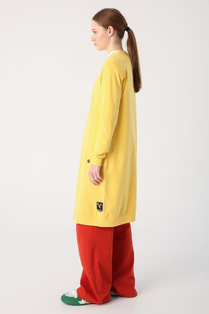 Yellow Eyelet Detailed Pocket Sweat Tunic