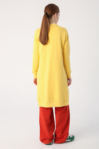 Yellow Eyelet Detailed Pocket Sweat Tunic