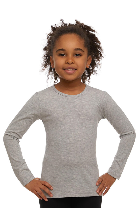 Gray 2 Girls Plain Basic Lycra Long Sleeve T-Shirt