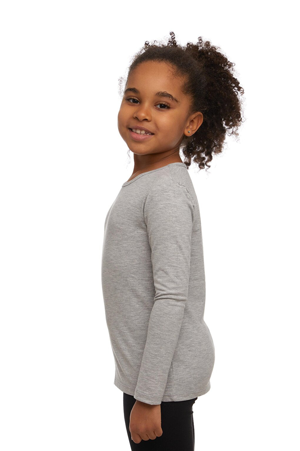 Gray 2 Girls Plain Basic Lycra Long Sleeve T-Shirt