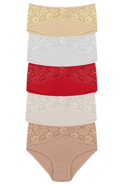 Cotton Inverted V Lace Front High Waist Plus Size Women's Panties 5-pack