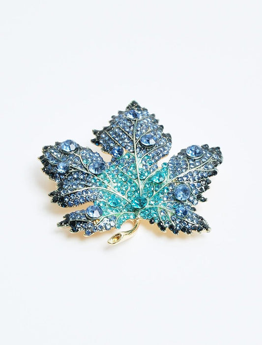 Blue Leaf Figured Shiny Stone Brooch