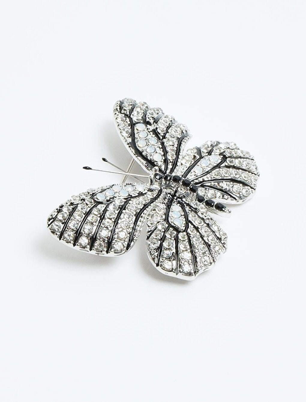 Elegant Shiny Stone Brooch with Silver Butterfly Figure