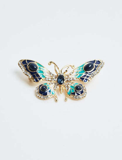 Dark Blue Butterfly Figured Shiny Stone Brooch