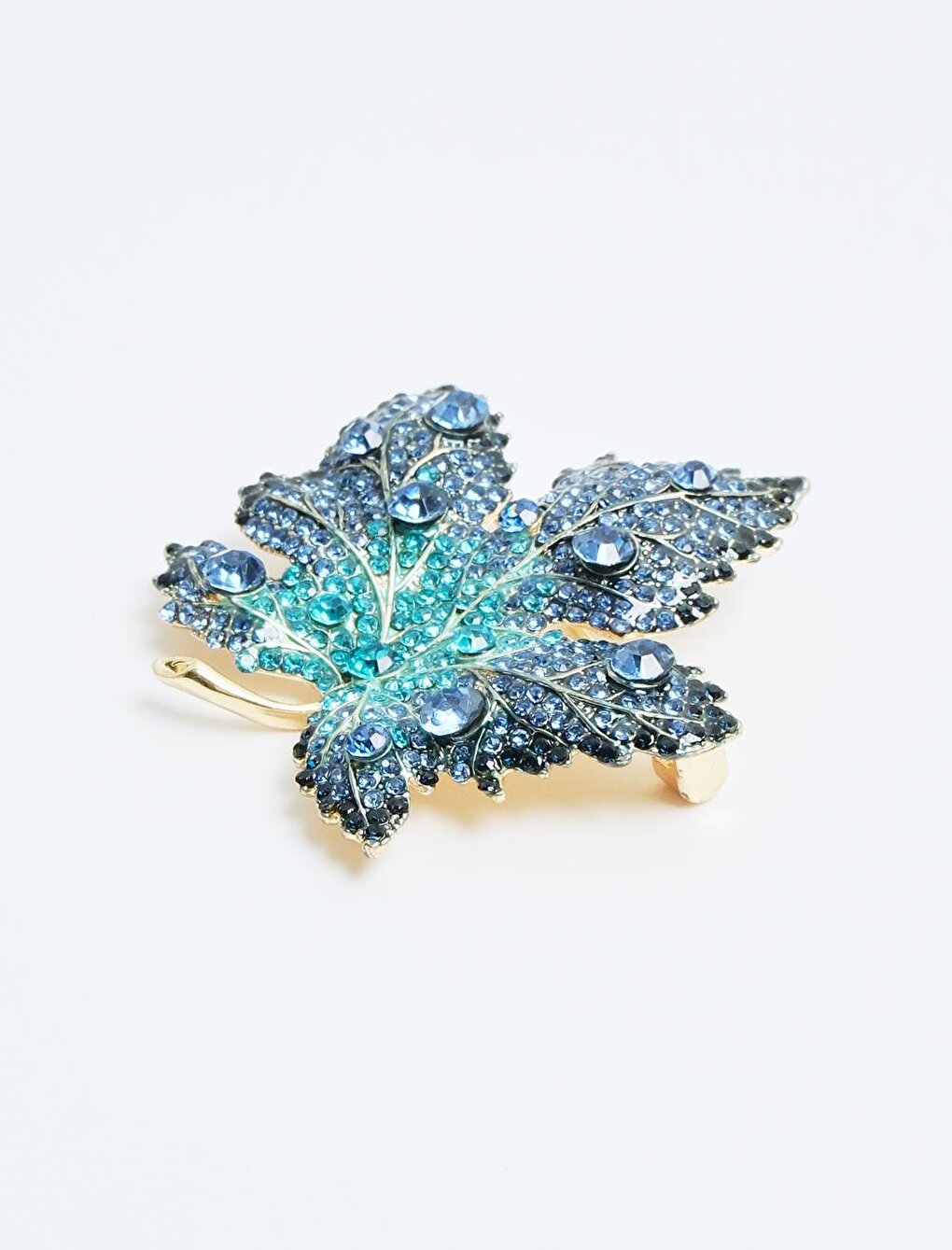 Blue Leaf Figured Shiny Stone Brooch