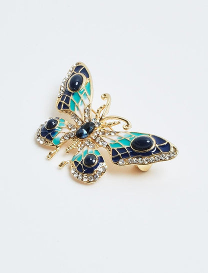 Dark Blue Butterfly Figured Shiny Stone Brooch