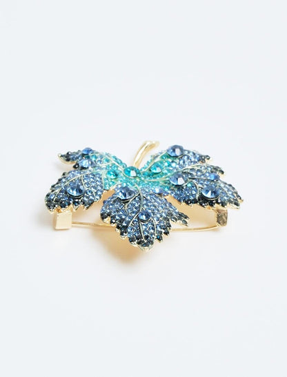 Blue Leaf Figured Shiny Stone Brooch