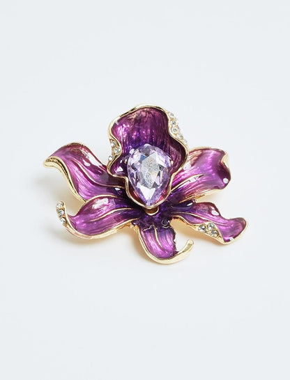 Fuchsia Shiny Stone Flower Figure Brooch