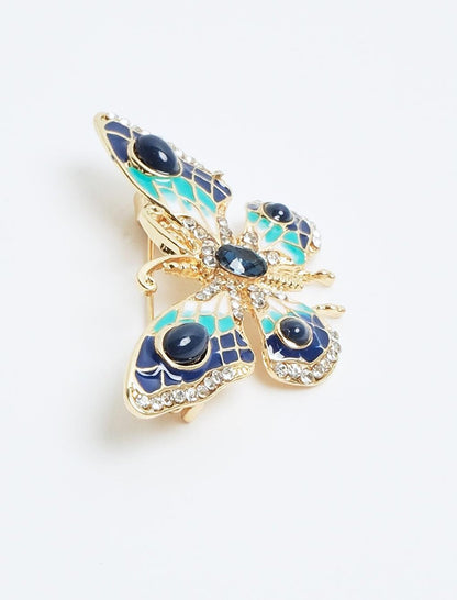 Dark Blue Butterfly Figured Shiny Stone Brooch