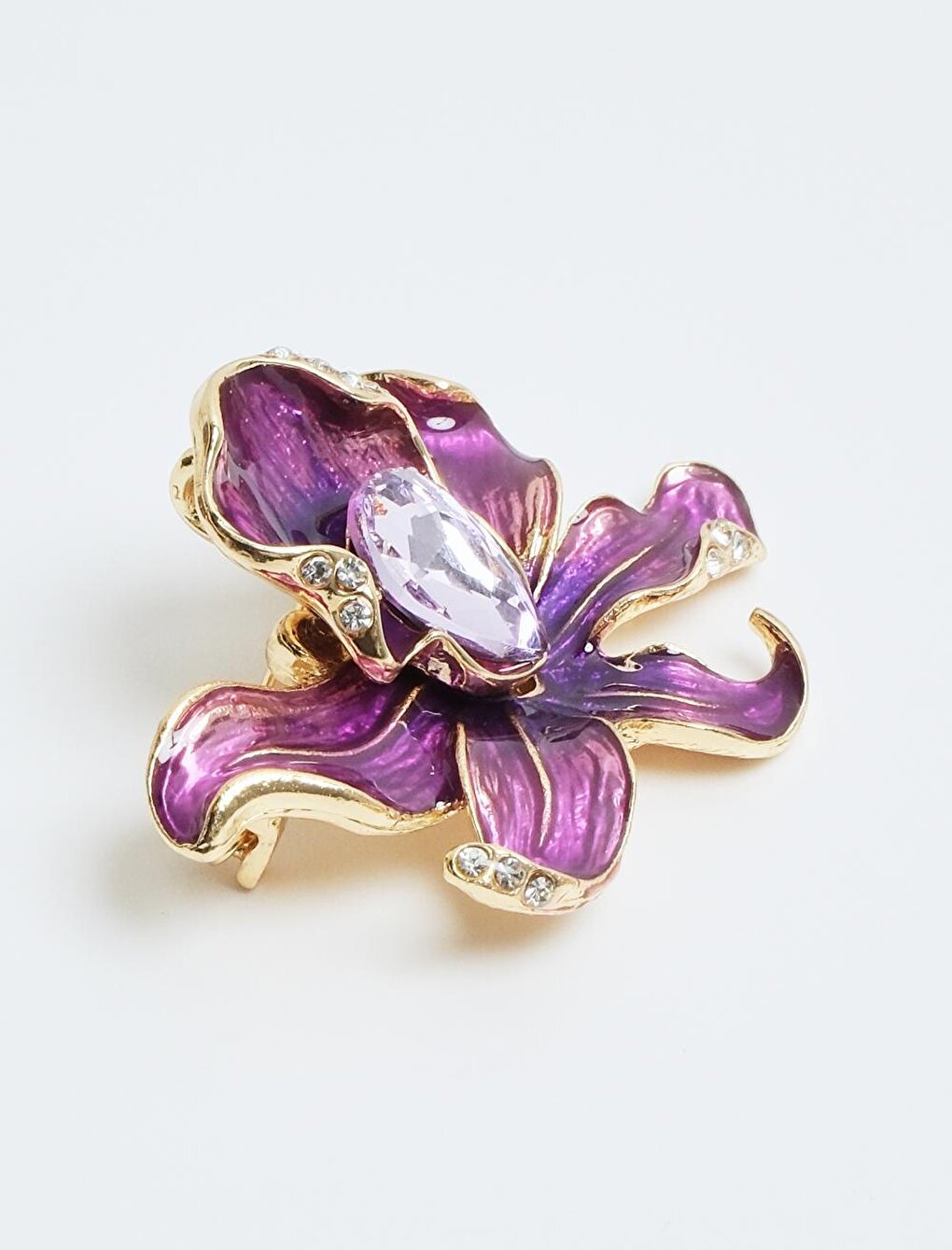 Fuchsia Shiny Stone Flower Figure Brooch