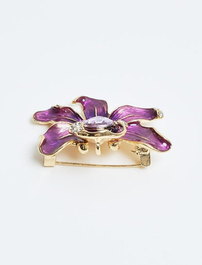 Fuchsia Shiny Stone Flower Figure Brooch