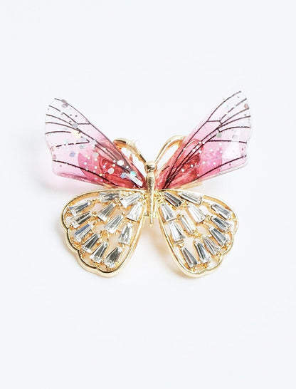 Stylish Brooch with Pink Butterfly Figure and Stone