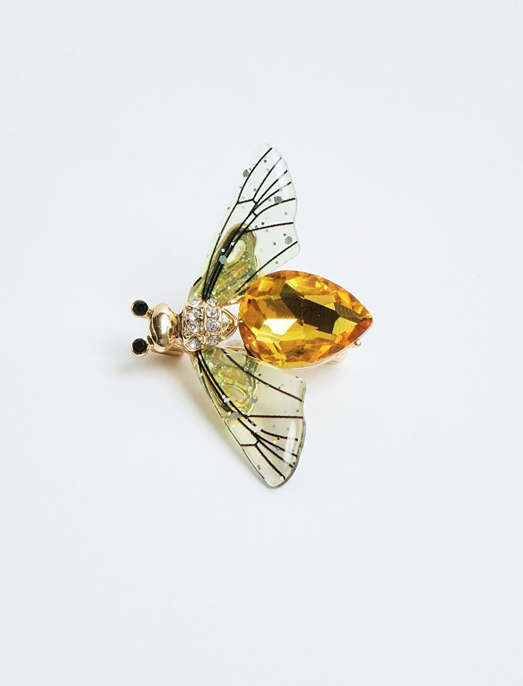 Stylish Brooch with Light Green Bee Figure and Shiny Stone